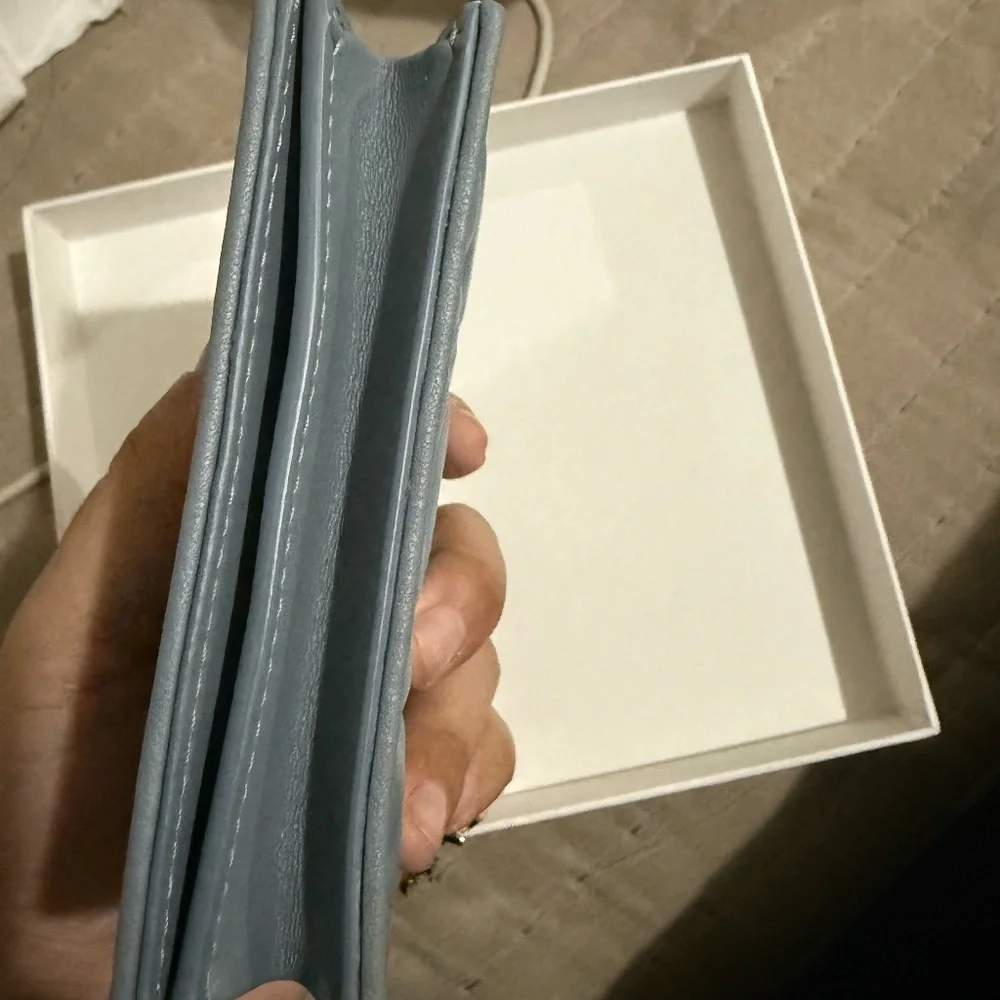 NWT Christian Dior Mini Lady Dior Gardenia Wallet in Cloud Blue Cannage Lambskin